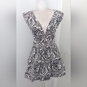 Chic Black and White Patterned Mini Dress